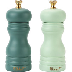 Bill.F Salt and Pepper Grinder Set, Wooden Pepper Grinder, Set of 2, Manual Salt Pepper Shaker Mill, Refillable, 13.5 cm (Set of 2, Green)