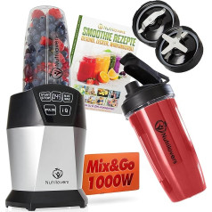 Nutri Blender Smoothie Maker to Go 1000 Watt Stand Mixer Small Mini Mixer for Smoothies & Shakes with Auto-IQ BPA-Free Includes Recipe Book 2 x Cups 2 x Lids Smoothie Recipe Book