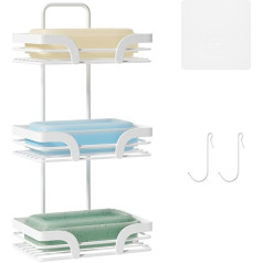 Soap Holder without Drilling, Wall Soap Dish with 3 Levels, Soap Dish No Drilling with 2 Hooks, White Soap Dish Shower, Soap Holder for Bathroom, Soap Dish Wall Mounting, Soap Holder