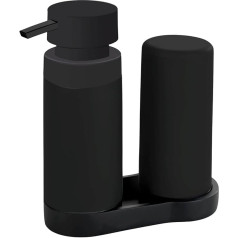 WENKO Easy Squeez-e Flushing Station, Black, Combination of Refillable Detergent and Soap Dispenser, Ideal for Bathroom, Kitchen and Guest Toilet, Capacity Approx. 250 ml per Dispenser, Dimensions 15