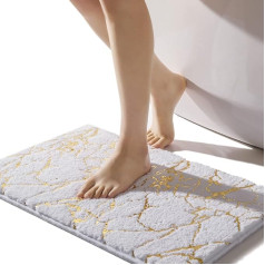 QJHOMO Bath Mat Non-Slip Washable Bath Mat, White Bathroom Rug, Gold Decorative Rug, Luxury Bathroom Accessories, Soft Microfibre Absorbent Bath Mat for Bathroom Bathtub, 40 x 60 cm