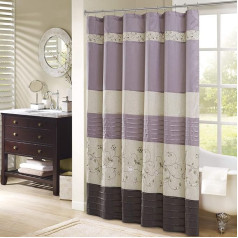 Madison Park Serene Faux Silk Embroidered Floral Shower Curtain Purple 72x72