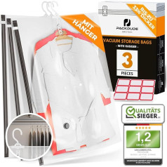 Hanging Vacuum Bags for Clothes, 100 x 70 cm, Sturdy Vacuum Clothes Bags, Vacuum Bags for Hanging, Hanging Vacuum Bags for Clothing, Pack of 3