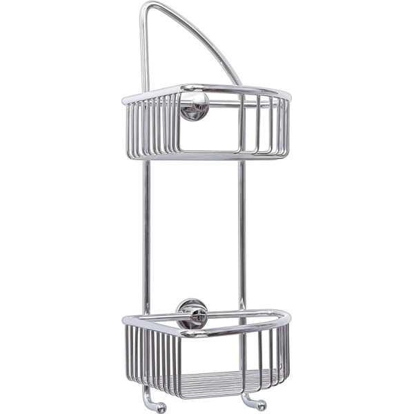 Tesa Draad 2-Tier Corner Shower Rack, Shelf, with 2 Hooks, Chrome Plated Brass, with Adhesive Solution 425 x 180 x 205 mm
