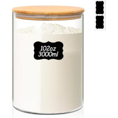 ComSaf 3000 ml Storage Jars with Lid, Set of 1, Diameter 15 cm Storage Jars with Lid, Cylinder Glass, Round, Kitchen Glass Container, Storage, Airtight Such as Spaghetti, Pasta, Pasta, Flour, Coffee