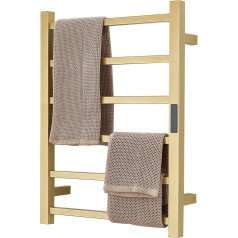 DUDYP Gold Heated Towel Rail Towel Radiator, Wall-Mounted Electric Bathroom Radiator Towel Dryer with Timer, 304 Stainless Steel Thermostat Heated Towel Rail, 60 x 45 cm, Hardwired