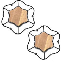 Runde Hot Pot Halter Pad Set von 2,Hitzebeständige Topf Matte Hot Pot Trivet Matte Tisch Platz Matte Küche Arbeitsplatte Protector Dish Mat (Schwarz, Stern)