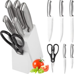 classbach® Knife Block with Knife - 7 Pieces | Knife Set Including Kitchen Scissors | Kitchen Knife Set with Stainless Steel Blades | Set of 5 x Sharp Knives + Scissors for Kitchen | C-MBS 4018 White