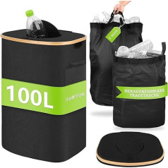 SelfTek 100 L Deposit Bottles Collection Container with Lid, Deposit Bottles Storage Large, Container Empty & Waste Glass Storage, Bottle Collector Empty with Hole Kitchen Rubbish Bin, Black