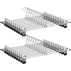 SONGMICS Set of 20 Metal Trouser Hangers, Skirt Hangers, 40 cm Long, Clothes Hangers with Adjustable Clips, Chrome-Plated Hook Rotates 360 Degrees, Black/Silver, CRI006-20, 40 x 10.5 cm (H x W)