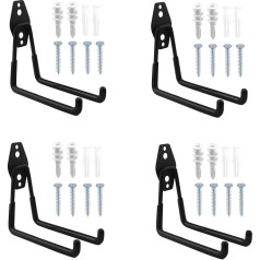 CHRI Pack of 4 Wall Hooks Garage Heavy Duty Garage Hooks Wall Hooks Small (68 mm) / Medium (130 mm) / Large (188 mm) Robust Storage Hooks Device Hooks for Organising Garages and Garden Tools (Medium)
