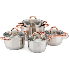 Induction Cookware Set with Glass Lid, 7-Layer Stainless Steel Pot & Pan Sets with Lid, Rose Gold Handles, Cookware Set for All Hobs (10-Piece)