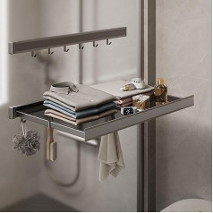 Clothes Airer Wall Extendable Wall Dryer, Aluminium, 6 Hooks and Net, Shoes, Socks, 44 x 37.4 x 4.7 cm (Grey)