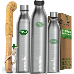 Stainless Steel Insulated Drinking Bottle, 350 ml, 500 ml, 750 ml, 1 Litre with Natural Bristles, Bottle Brush, Thermos Flask Dishwasher Safe and Suitable for Carbonated Acid, Insulated Bottle, for Children (750 ml)