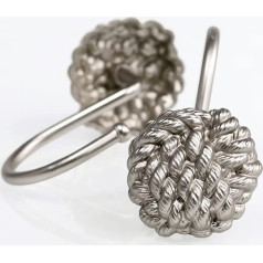 Shower Curtain Rings Silver Rings Shower Curtain Hooks: Nickel Heavy Duty Metal Shower Rings for Shower Curtain Rod - Decorative Rope Knot Shower Rings Curtain Hooks Hangers for Bathroom - Pack of 12