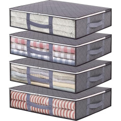 Vieshful 4 Pack Underbed Storage Containers 40L Foldable Clothes Bag Large Capacity Storage Container with Clear Window Reinforced Handles Zip for Duvet Blankets Bedding, Grey
