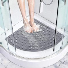 Corner Shower Mat, Non-Slip 54 x 54 cm, Quadrant Anti-Mould Shower Mats for Indoor Shower, Large Non-Slip Shower Mat for Elderly (54 x 54 cm, Grey)