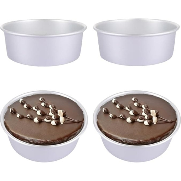 4 Pack 8 Inch Round Cake Mould, Cake Mould Pan for Baking, Aluminium Cake Mould, Non-Stick Baking Moulds for Birthday, Christmas, Wedding, Roasting, Serving