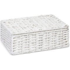 Paper Rope Storage Basket Box with Lid-White, Small