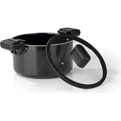 Cast Aluminium Energy-Saving Pot 5.8 L, Heat-Resistant Handles, Glass Lid with Silicone Border, Non-Stick Coating, Heat Resistant Outside, Suitable for All Types of Cookers, Including Induction
