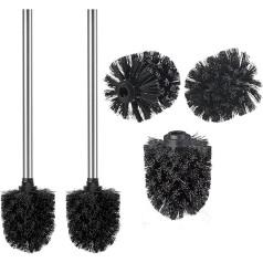 Toilet Brush Set of 2 with 3 Replacement Brush Heads, Toilet Brush with Stainless Steel Handle for Bathroom, Replacement Brush Diameter 7 cm, Brushed Silver