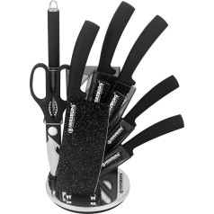 Herzberg Cuisine Professional Kitchen Stainless Steel Transfer Knife Acrylic Support Ergonomic Handle Knife with 8-Room Support Black HGMSN8-BLM, Ceramic