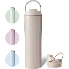 Bottle Bottle Insulated Coffee Mug 680 ml (24 oz) with Lid, Straw and Handle, Coffee-to-Go Mug Stainless Steel for Hot and Cold, Leak-Proof (Salmon)
