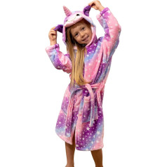 KAKU NANU Unicorn Bathrobe Girls 4-10 Years, Fleece Bathrobe, Plush Dressing Gown with Sequins, Hood and 2 Pockets
