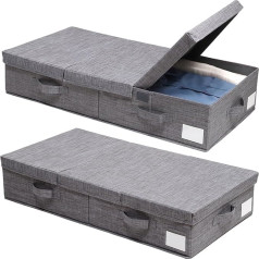 2 Pack 50L Underbed Storage Box with Removable Lid, Foldable Canvas Storage Box with Sturdy Sidewalls/Base, Underbed Drawers with 4 Handles for Clothes, Blankets, Bedding,