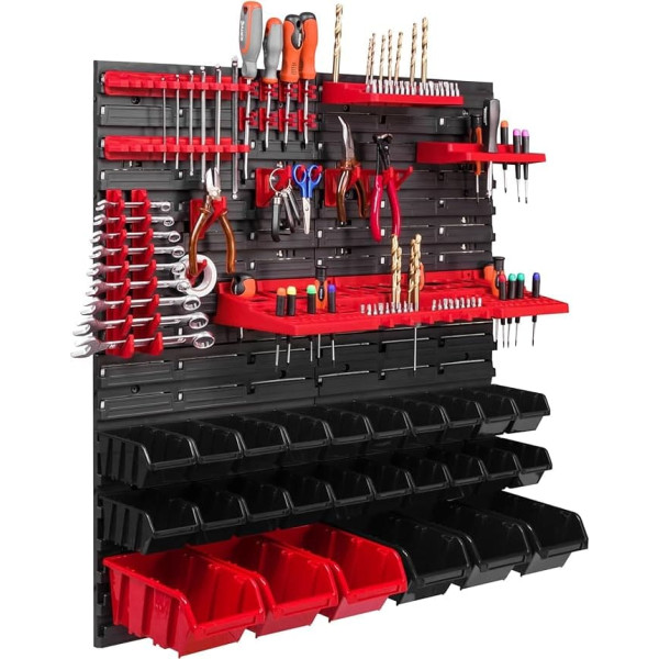 26 Stacking Boxes, Tool Holder, Wall Shelf, Workshop Shelf, Tool Wall, 78 x 78 cm, Tool Holder, Storage System, Storage System, Storage Boxes, Extra Strong Wall Plates, Shelf, Expandable Workshop