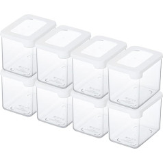 GASTROMAX Set of 8 Dry Storage Containers, 0.8 L, Airtight Containers Made of Transparent Plastic, for Kitchen Cabinets and Drawers, Dishwasher Safe, BPA-Free, 13 x 9 x 10 cm, Made in Finland