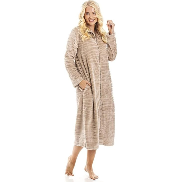 Camille Women's Super Soft Fleece Housecoat - Luxurious Bathrobe with Zip - Long Sleeves and Side