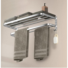DDS-DUDES Bathroom Towel Rack Towel Rack Rail with Double Towel Bars Toilet Wall Mounted Holder with Hooks Stainless Steel Hotel Bathroom Rack 23 Inch