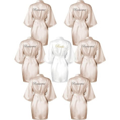 7 Pcs Satin Silk Kimono Dressing Gowns for Bridesmaids Sleepwear for Wedding