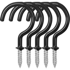 FineGood 25 Pack Cup Hook Ceiling Hooks, 2.9 Inches, Vinyl Coated Screw Hanger for Indoor and Outdoor Use - Black