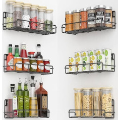 Spice Rack Wall, Spice Rack, Pack of 6 Spice Rack Organiser, Kitchen Utensil Holder, Spice Rack Wall, Black