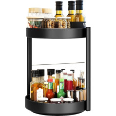 360° Rotating Spice Rack, Kitchen Organiser, Double Layer Spice Rack, Turntable, Spice Holder, Spice Rack, Carbon Steel, Standing Shelves for Worktop, Spice Jars (Black)