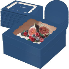 30.5 x 30.5 x 15.2 cm Cake Box, 5 Sets Ink Blue Cake Box with Window & 5 Sets 30.5 cm Ink Blue Cake Round Boards, 30.5 cm Cake Containers (12 x 12 x 6 inches)