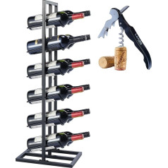 Lendo Online Wine Rack for 12 Bottles - Wine Cabinet - Wine Bottle Holder - Wine Storage - Powder Coated Steel - Black - Metal - Bottle Rack - Wine Stand (31 x 21 x 84 cm (12 Bottles))