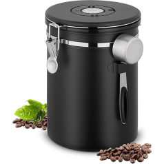 Coffee Canister Airtight, 2.8 L Coffee Beans Container Made of Stainless Steel, 1 kg Beans Vacuum Coffee Tin, Airtight Stainless Steel Coffee Jar with CO2 Valve, Measuring Spoon & Date Display