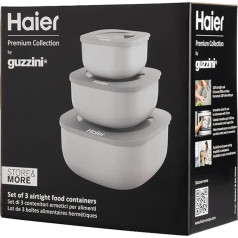 Haier HAGSM4080 Set aus drei luftdichten Lebensmittelbehältern, spülmaschinenfest, kühlschrank-, gefrierschrank- und mikrowellengeeignet, 3 Größen, platzsparend, Haier by Guzzini