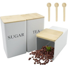 3-Piece Set Storage Jars Coffee Jar Kitchen Storage Container Elegant Square Tea Container with Airtight Lid and Scoop for Spices Cereal Coffee Tea Sugar (White)