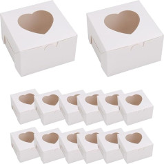 Pack of 100 Cupcake Boxes, 10 x 10 x 6.5 cm Biscuit Box with Viewing Window and Inserts, White Kraft Paper Pastry Box for Cookies, Pastries and Dessert