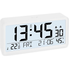 ADE Digital Radio-Controlled Alarm Clock with XXL Numbers | Table Clock and Radio Alarm Clock with Calendar Function | with Temperature Display and Humidity | 2 Alarm Times and Snooze Function | White