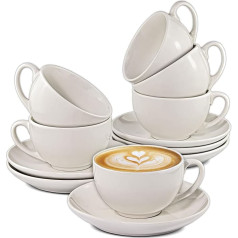 Cappuccino Cups Set of 6 Ceramic White with Saucers Keeps Warm for a Long Time Dishwasher Safe 180 ml