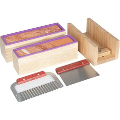 Silicone Soap Making Kit with Wooden Box, Adjustable Soap Cutter Box for Soap Making, Includes Stainless Steel Wave and Straight Scraper