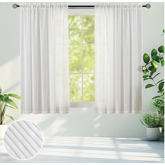 Demetex White Striped Panel Curtains for Window 2 Panels Voile Curtains 63 Drop Sheer Curtains with Rod Pocket Top for Home Living Room Dining Room 54x63 Inch,White