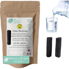 Binchotan Activated Carbon Water x 2 Pieces | Filtration 2.5 L / Stick | Filter Natural Water | Authentic Binchotan by Kishu Bio | Oak Charcoal from Wakayama | Ideal for Carafe