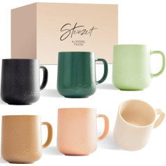 Design Coffee Cups (6 x 350 ml), Coffee Mug Made from 100% Handmade, Cups Set with 6 Unique Pastel Colours, Large Cup 350 ml Suitable for Any Drink