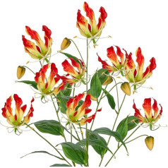 Gloriosa Lily Artificial Flowers, Red Climbing Lily, Length 84 cm, Artificial Branches, Spring Flowers, Artificial Plant for Flower Arrangement, Home, Resto Office Decoration, Pack of 3